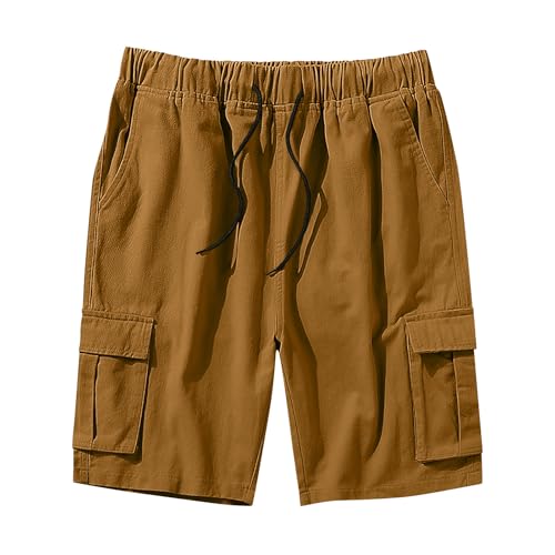 Image of Mens Cargo Shorts Lightweight Stretch Outdoor Hiking Short Gym Casual Shorts Drawstring Elastic Waist Multi Pockets