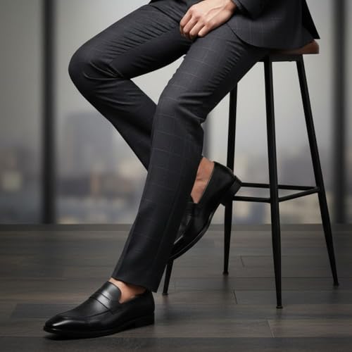 Image of HAYES LONDON Penny Loafers for Men | Genuine Leather Slip-on Shoes | Formal & Casual Comfort Footwear