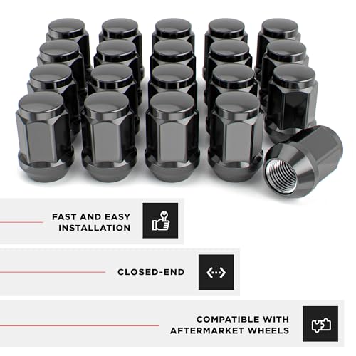 Image of White Knight 1 /2 inch-20 Solid Piece Bulge Acorn Lug Nuts (NO Cap) for Select Aftermarket & Factory Wheel EZ to Install Durable Carbon Steel Stylish (Black Chrome Plated) Finish - 1904SBK-20AM (20 Pack)