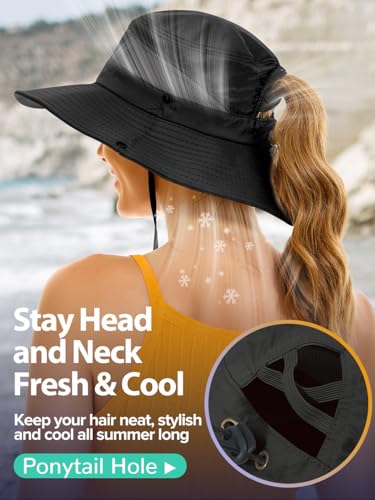 Image of EW East Water Sun Beach Hat for Women, UPF50+ Waterproof with Ponytail Hole | Large Breathable Mesh,3.5 inch Wide Brim, Adjustable Windproof Chin Strap,Quick-Dry, for Hiking Fishing Outdoor Safari