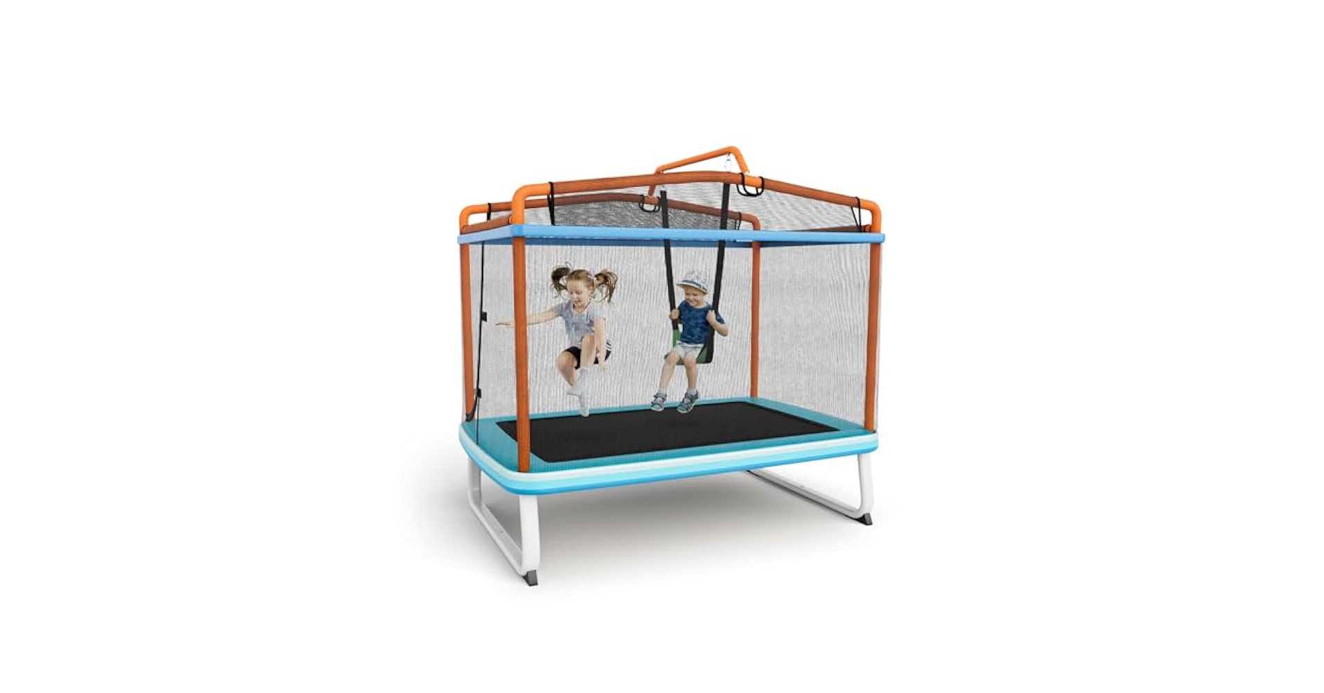 Trampolino Per Bambini 3 In 1 Con Altalena E Barra Orizzontale - Per Interni Ed Esterni, Portata 110 Kg