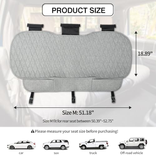 Image of Leader Accessories Faux Linen Rear Bench Seat Cover, Size M, Grey | Breathable Back Seat Protector With Non-Slip Bottom, Diamond Stitched Bench Seat Cushion for Vehicles Cars Van SUV Truck