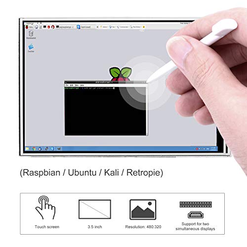 kuman Raspberry Pi Screen 3.5 Inch TFT LCD Display with Touch Screen, Touch Pen for Raspberry Pi 3B+/ Pi 2B, Pi Zero W, Pi A/B