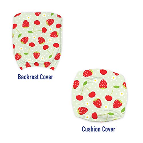 Lunarable Cherries Office Chair Slipcover, Strawberry Motifs On A Floral Backdrop, Protective Stretch Decorative Fabric Cover, Standard Size, Vermilion Green #TOP2