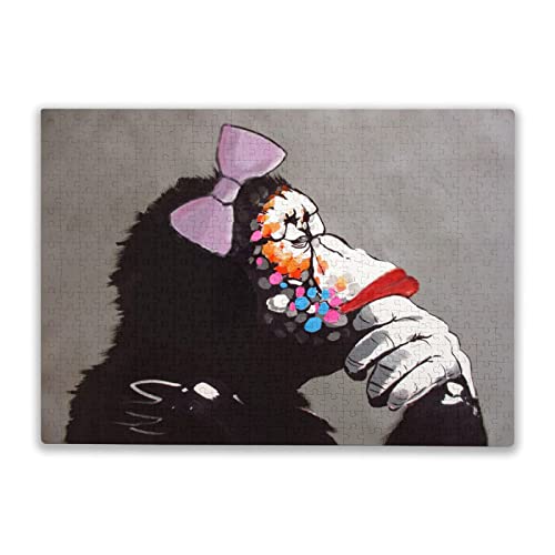 Hzong 1000ピース ジグソーパズル ゴリラ バンクシー Banksy 木製 50×75cm パズル装飾画 部屋飾り インテリア 親子ゲーム 収納ケース付き おしゃれ コレクション 子供 人気 知育玩具 おもちゃ プレゼント