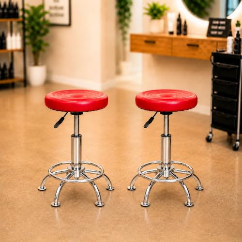 Image of NGFC Doctor Stool with Adjustable Height, Wheels and Bonded Leather Upholstery, Sitting Stool for Home & Office (Modern, Red)-Pack of 2