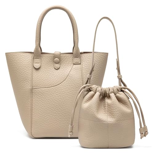 Image of NEWBELLA Women's Hobo Handbags - Soft PU Leather Shoulder Tote Purses with Zipper for Stylish and Functional Everyday Use (Beige-Bucket)