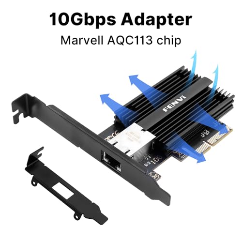 Image of 10G PCIe Network Card with Marvell AQC113 Controller, FENVi 10G Base-T Ethernet Adapter Card, RJ45 Port NIC Compatible with PCI-Express X4 /X8 /X16, for Desktop PC Windows 10 /11, Linux