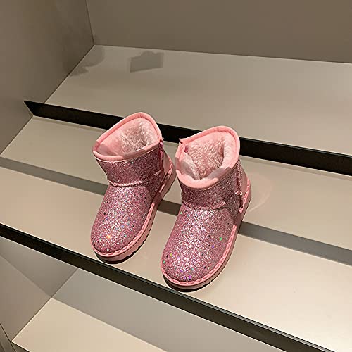 Botas para Niñas Zapatos Invierno Cálido Anti Deslizante Infantil Niñas Lentejuelas Superficie Rosa,Etiqueta 37=36 EU