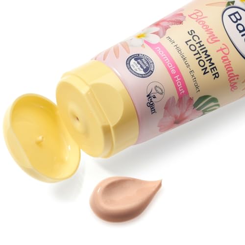 Balea 3er-Set Schimmerlotion: Körperlotion Bloomy Paradise sommerlich-exotischer Duft, Hibiskus-Extrakt, goldener Glow, 200 ml + Lotion Golden Light Körperlotion mit Goldschimmer, 2 x 200 ml (600 ml) – Bild 5