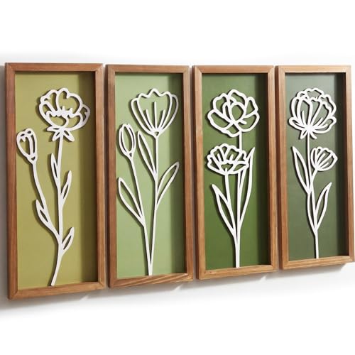 Novabright 3D Wooden Floral Bathroom Wall Decor Set of 4
