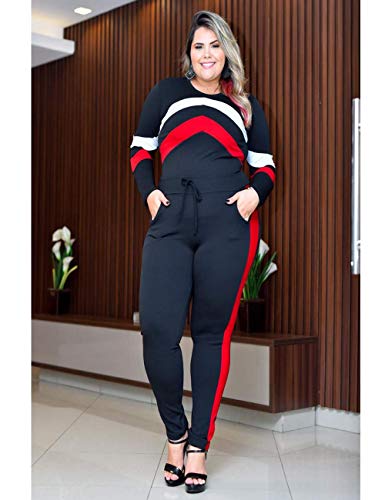 Conjunto Feminino Calça E Blusa Plus Size Malha De Crepe (Preto)