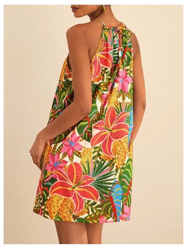 Image of SweatyRocks Women's Tropical Print Halter Dresses Sleeveless Holiday Summer Mini Dress
