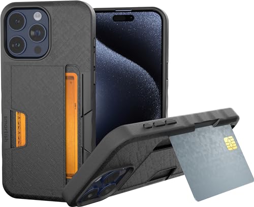 Image of Smartish iPhone 15 Pro Max Wallet Case - Wallet Slayer Vol. 2 [Slim /Protective] Credit Card Holder w /Kickstand Drop Tested Hidden Card Slot Compatible w /Apple iPhone 15 Pro Max - Black Tie Affair