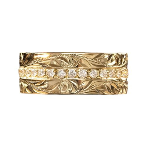 Cubic Zirconia Rings For Women, Gold Ring Engraved Non Tarnish Stackable Diamond Eternity Band Wedding Engagement Statement Jewelry Gift