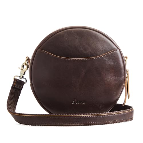 Image of S-ZONE Leather Crossbody Bags for Women Circle Shoulder Round Purse Travel