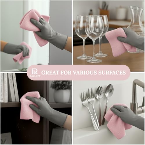 Image of Microfiber Cleaning Cloth Roll - 20 Reusable Washable Pre-Cut Towels | Tear-Away Kitchen Cleaning Cloth for Counters, Glass, Utensils, Appliances, & Home Surfaces - 25x25 cm Pink