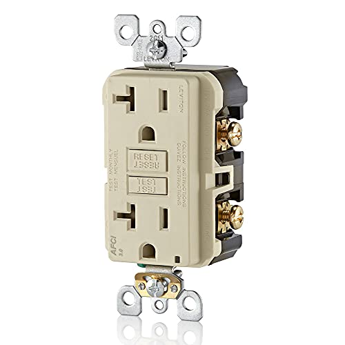 Image of Leviton AFCI Outlet, 20 Amp, Self Test, Tamper-Resistant with LED Indicator Light, Protection from Electrical Fires, AFTR2-T, Light Almond