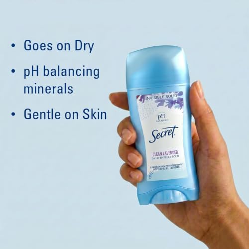 Image of Secret Antiperspirant and Deodorant for Women, 24hr Sweat & Odor Protection, PH Balanced Protection, Gentle on Skin, Invisible Solid, Clean Lavender Scent, 2.6 oz (Pack of 2)