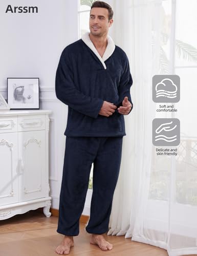 Arssm Mens Fluffy Pajamas Set 2 Piece Fleece Pjs Loose Plush
