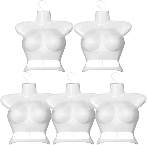 Colgador de ropa de torso de maniquí femenino de 5 piezas para mostrar trajes de baño, vestidos y blusas, plástico ligero y confiable con gancho,