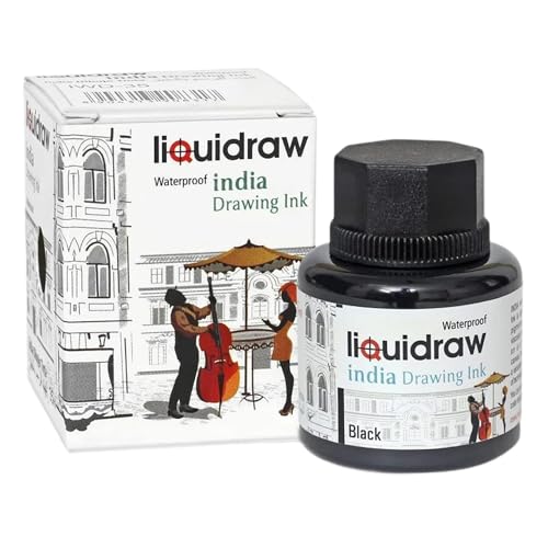 Liquidraw Black Drawing India Ink - 35 ml | Must-Have Artist Supply | Non-Toxic, Waterproof, Lightfast & Permanent | Suitable for Pens & Brushes | Use On Paper Board, Canvas, Fabric & Wood