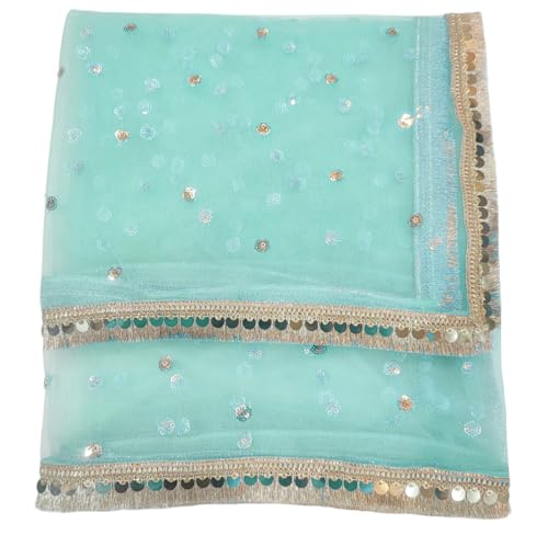 Image of Navti Creations Women's Lightweight Net Dupatta With Sequence Embroidery & Kiran Border (Length 2.25m)