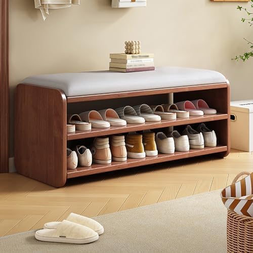 Banc à chaussures en bois massif meuble de rangement 2 niveaux salon