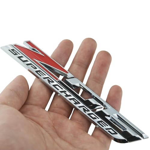 Image of 2Pc C7 Corvette ZO6 Super Charged Magnet Emblem 3D Badge Nameplate Supercharged LT4 15 Through 19 Replacement for C7 (Silver Red)
