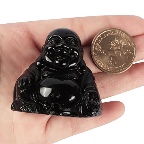Estatua de Buda Feliz de Obsidiana Negra 2 Pulgadas miniatura 5