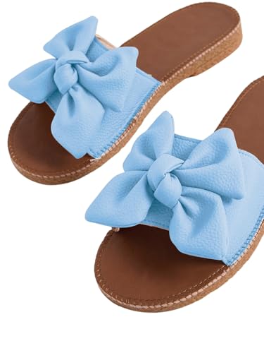 Image of Verdusa Women's Bow Flat Sandals Leather Open Toe Flats Summer Vacation Shoes Beach Sandals Outdoor Slippers