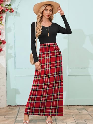 Image of DEARCASE Women's Maxi Dress Long Sleeve Crewneck Empire Waist Long Dresses | Empire Waist,round neck,floor length, dual side pockets, A-line,fall winter long dresses for wedding guest,party,vacation