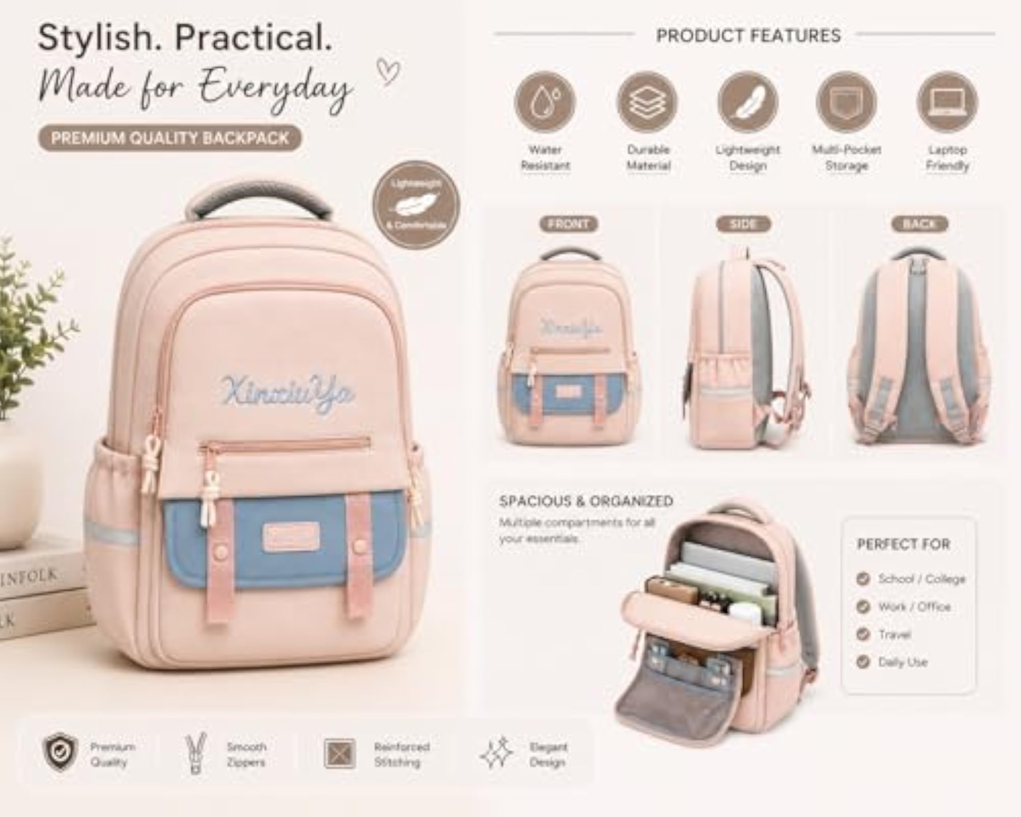 Stylish 18 Inch Water Resistant Travel Backpack for Girls