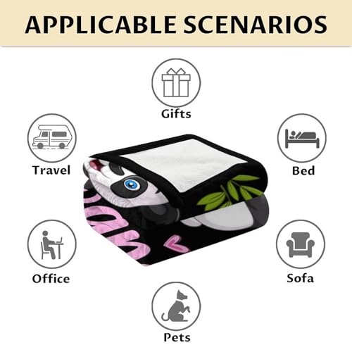 Mercuryelf Panda Throw Blanket - Soft, Fuzzy & Warm - 40x50 Inches Flannel Blankets for Travel, Office - Black Cute Throws Gift for Girls