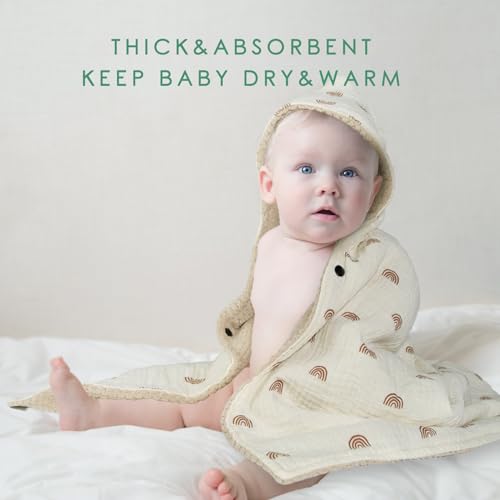 Image of Organic Cotton Baby Bath Towel with Ultra Soft Muslin and Absorbent Flannel Lining Hooded Baby Towel, Breathable, and Perfect for Boys and Girls, (30x30 inches, Rainbow Pattern)