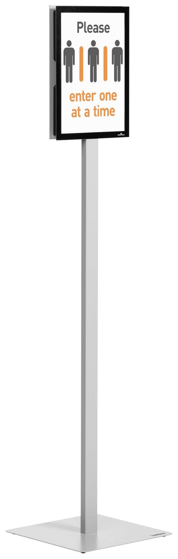 Durable Espositore da Pavimento con Pannello A4 Ruotabile, Leggibile su Entrambi i Lati, con due Cornici Magnetiche Nere, Grigio, 501257