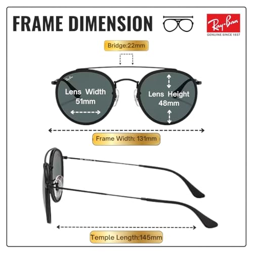 Image of Ray-Ban RB3647N ROUND DOUBLE BRIDGE Round Shaped Sunglasses for Men & Women with Official RAYBAN Eyewear Kit