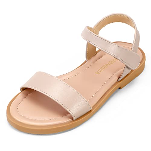 Image of PANDANINJIA Girls Sandals Open Toe Summer Flats Dress Shoes | Toddler /Little /Big Kid, Flower Girl, Lightweight Cushioned, Hook and Loop, Breathable Insole, Wedding, Party