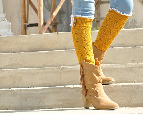 Mustard lace knit boot socks, Legwarmers Knee High, gift for girlfriend, Great Gift For Mom, Lace Boot cuffs, Cowboy Boot Socks