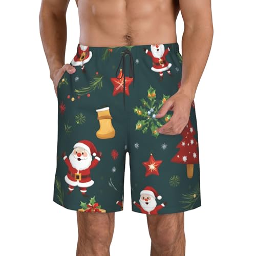 CPAQasg Short de plage pour homme imprimé Merry Christmas - Short de bain - Vacances d'été - Sports - Maillots de bain essentiels de voyage, blanc, XL taille courte