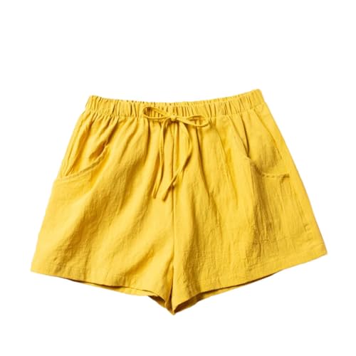 Short de sport en coton et lin jaune pour femme offrant une liberté de mouvement absolue