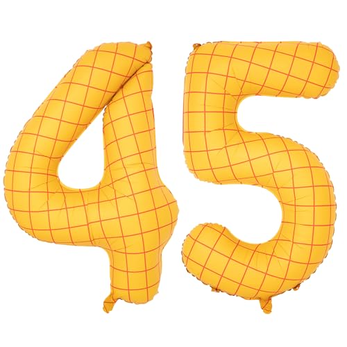 Image of 40 inch Large Number Balloon 45 Toy Inspired Story Yellow Birthday Balloon | Western Rodeo Party Supplies Boy Girl Story Anniversary Kids Birthday Party Cowboy Farm Themed Baby Welcome Decorations