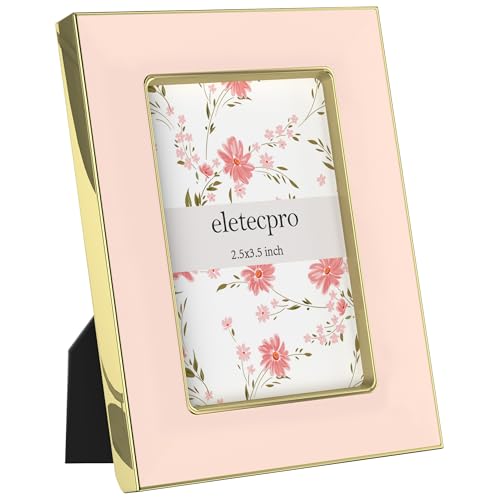 Image of eletecpro 2.5x3.5 Enamel Picture Frame Set of 2 with Real Glass Cover, Photo Frame with Gold Metal Edge, Horizontal and Vertical Display Pictures 2.5 by 3.5 for Tabletop and Wall Decor, Pink