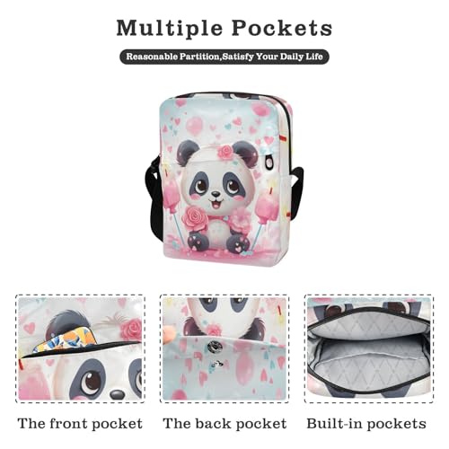 crossbody messenger bag Shoulder Crossover Bag Shoulder Handbag For Travel Adjustable Strap for Casual Casual- Cute Panda Flower2