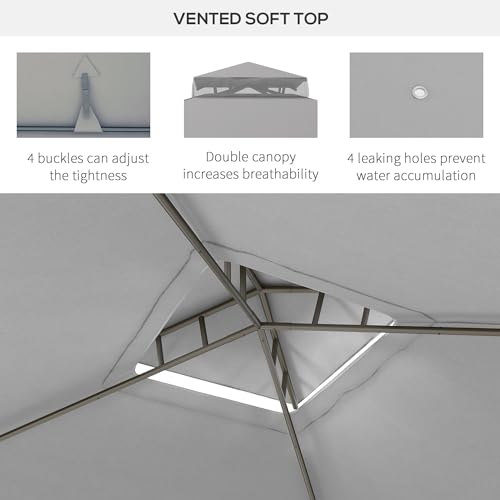 Outsunny 9.6' x 11.6' Patio Gazebo, Outdoor Canopy Shelter with 2-Tier Roof and Netting, Steel Frame for Garden, Lawn, Backyard, and Deck, Gray - Image 4