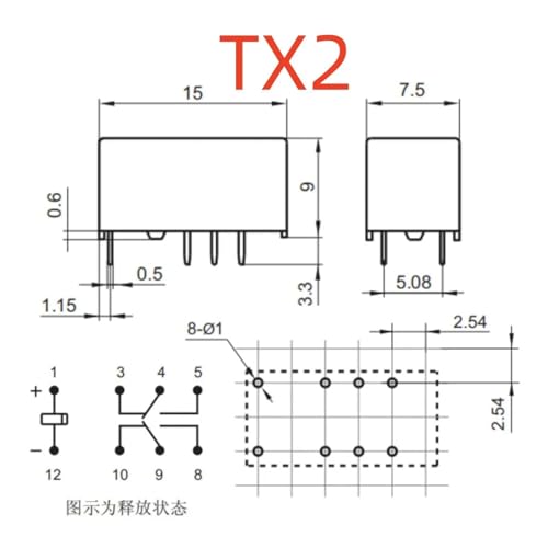 Relais 8 broches V23079-A1006-B301 (TX2-9V) composant