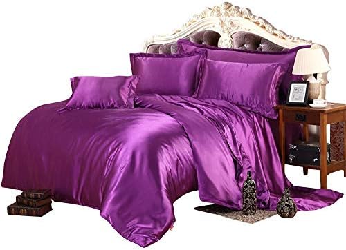 Opulence Bedding Sheet Set with Duvet Set | 100% Pure Silk Satin Sheet Set 7pcs Silk Fittef Sheet 15'' Deep Pocket, Silk Flat Sheet, Silk Duvet Cover & Pillowcases Set(Cal-King Ligth Wine)