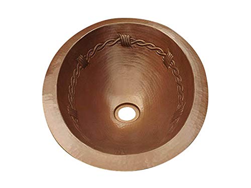 INNOVA COPPER OVAL BATH SINK BARBWIRE DESIGN ROUND LIP 19X14X6 G18 DARK