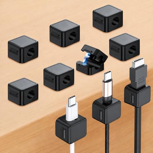 10 Pack Cord Organizer Magnetic Cable Management Cord Holder for Desk Adhesive Cable Clips Wire Keeper for Nightstand Home Office Desktop Car Wall (Black)