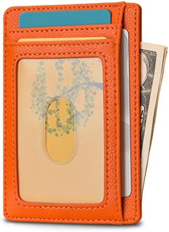 Buffway Mens Slim Wallet, Minimalist Thin Front Pocket Leather Credit Card Holder with RFID Blocking for Work Travel